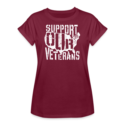 Women’s Support Our Veterans Tee - burgundy