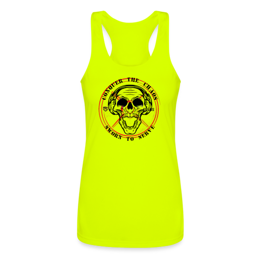 Women’s Conquer the Chaos Racerback Tank - neon yellow